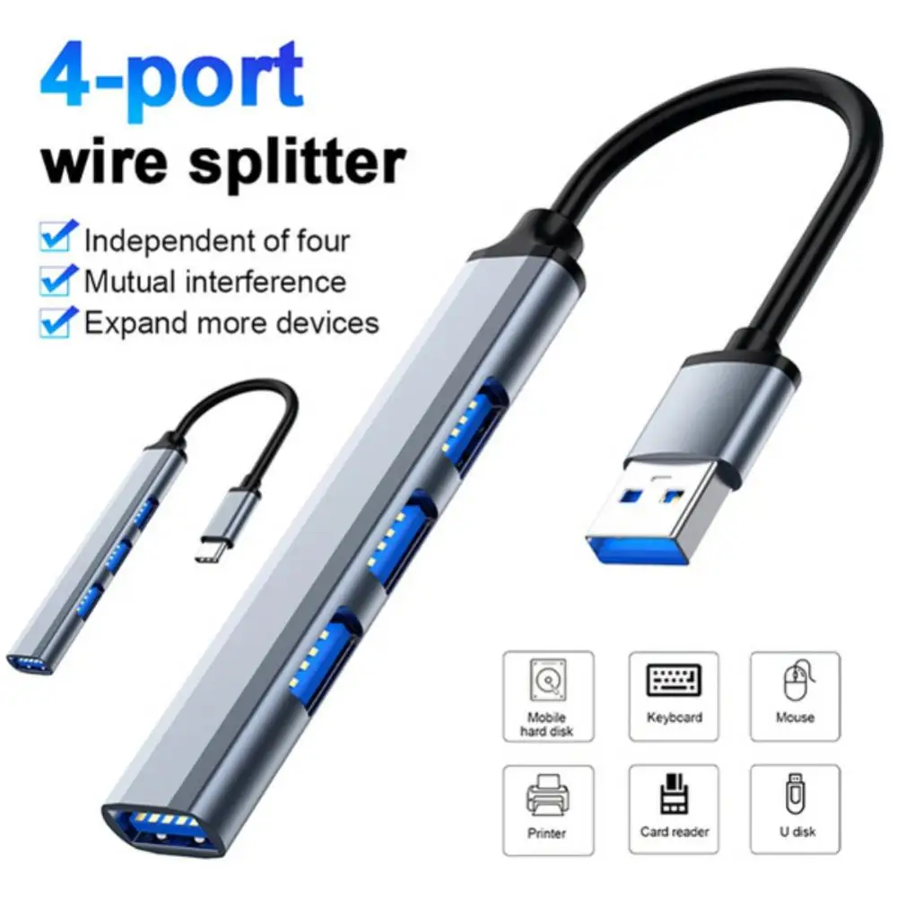 

Multi-split Otg Adapter Universal High Speed 4 Ports Usb C Hub Office Tools Usb Docking Station Computer Accessories 4 In 1