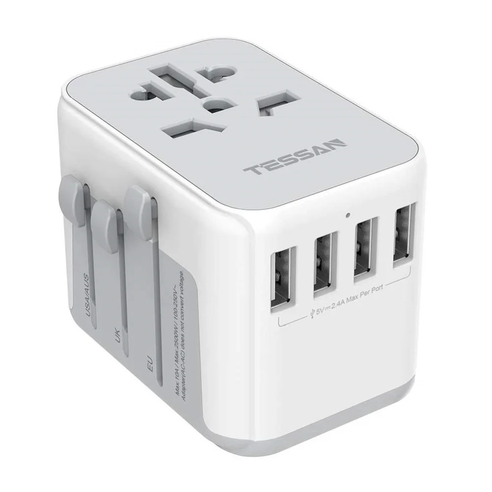 

TESSAN Travel Adapter International Universal Power Adapter All-in-one with 4 USB Ports Worldwide Wall Charger for UK/EU/US/Asia