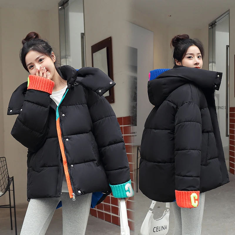 Women Winter Hooded Thick Short Jacket Solid Casual Warm Cotton Padded Parkas Winter Coat Women