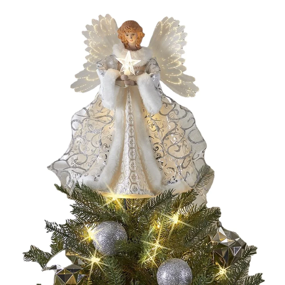 

Украшение для рождественской елки, акриловая золотистая кукла-ангел, звезда, светодиодный светящаяся Рождественская елка, верхнее украшен...