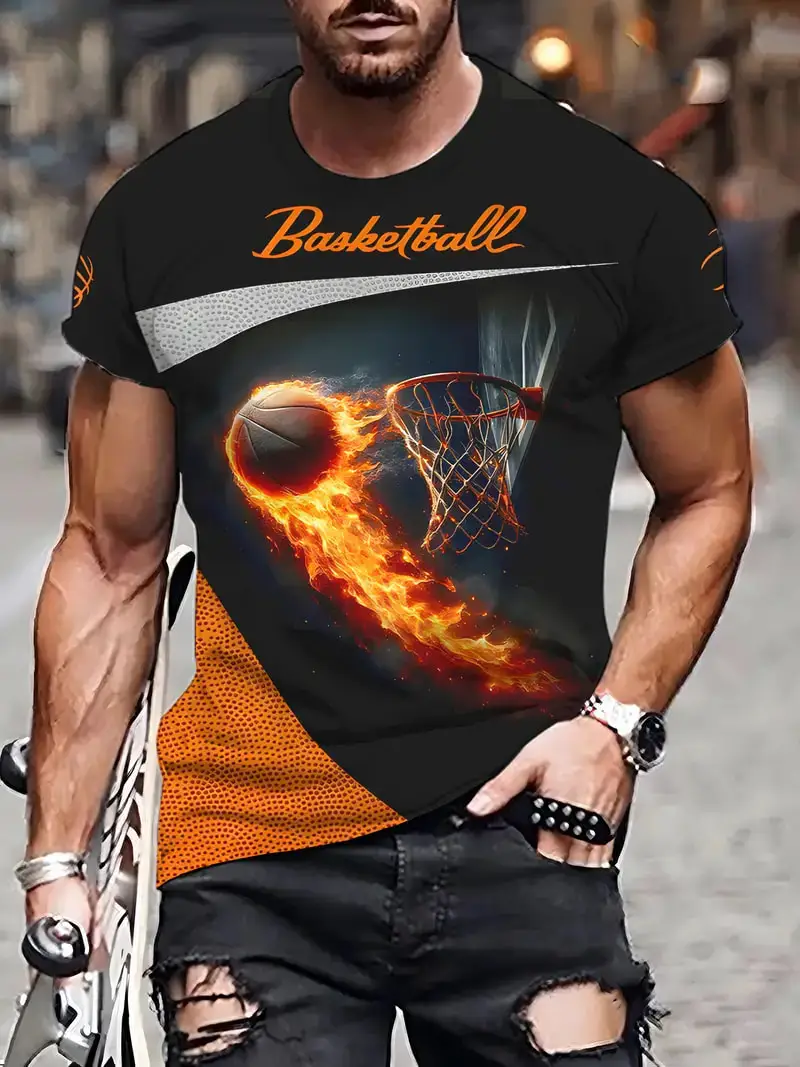Футболка мужская с 3D принтом тенниска на тему баскетбола коротким рукавом