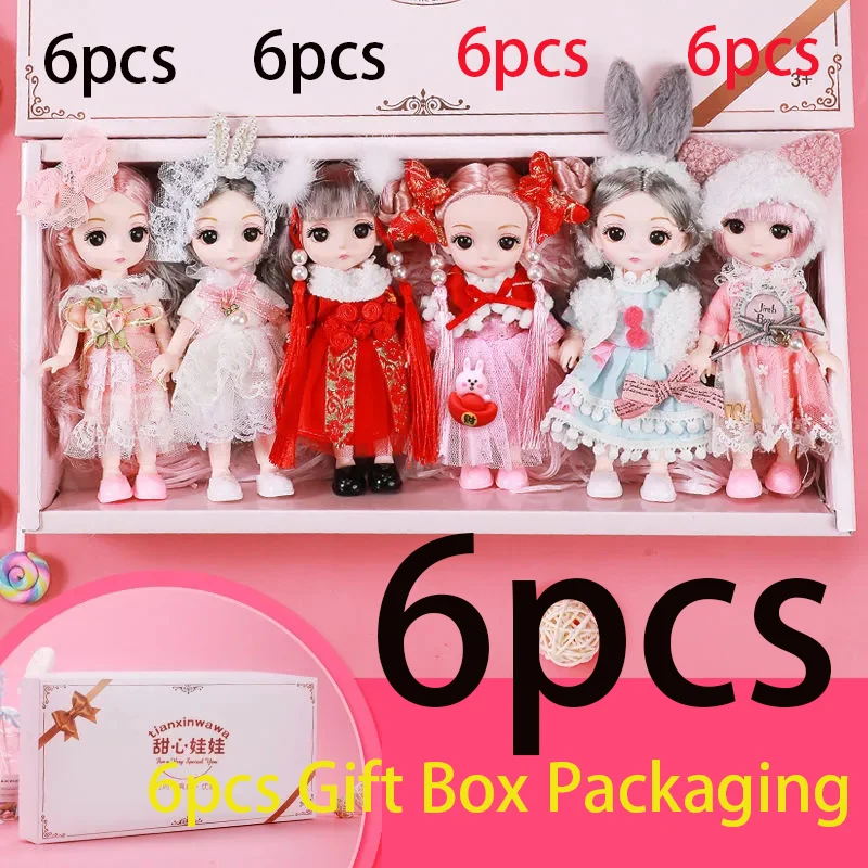 

Kawaii 17cm Bjd Doll+Cute Clothes Set 6pcs Gift Box Packaging Toys For Girl Holiday Gifts For Kids