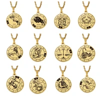 1pc stainless steel 12 zodiac signs pendant necklace constellation letter sweater choker chains necklaces birthday jewelry gift