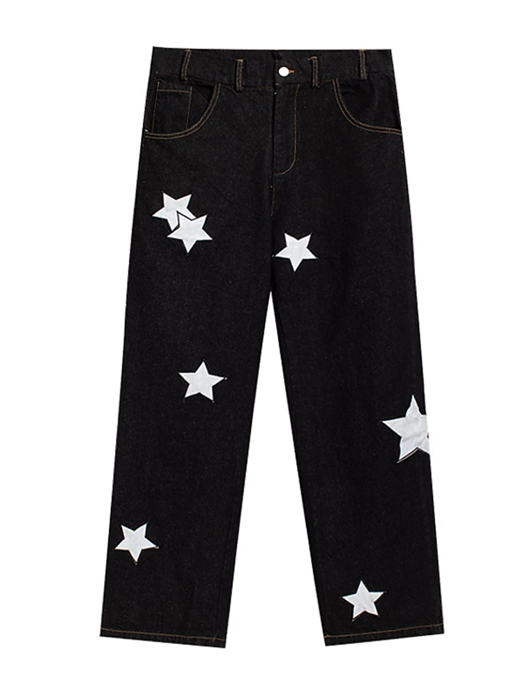 Men's Pants Retro Pentagram Embroidered Standard Jeans Gajie Street Loose Straight Jumpsuit Ins Hot Sale Boyfriend Wind Jeans