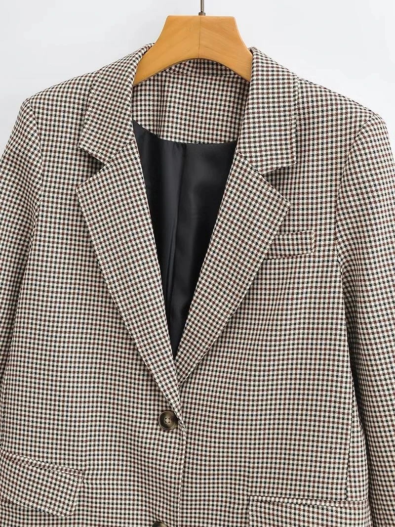 Maxdutti Loose Jacket Women England Style Vintage Plaid Preppy Fashion Casual Blazer