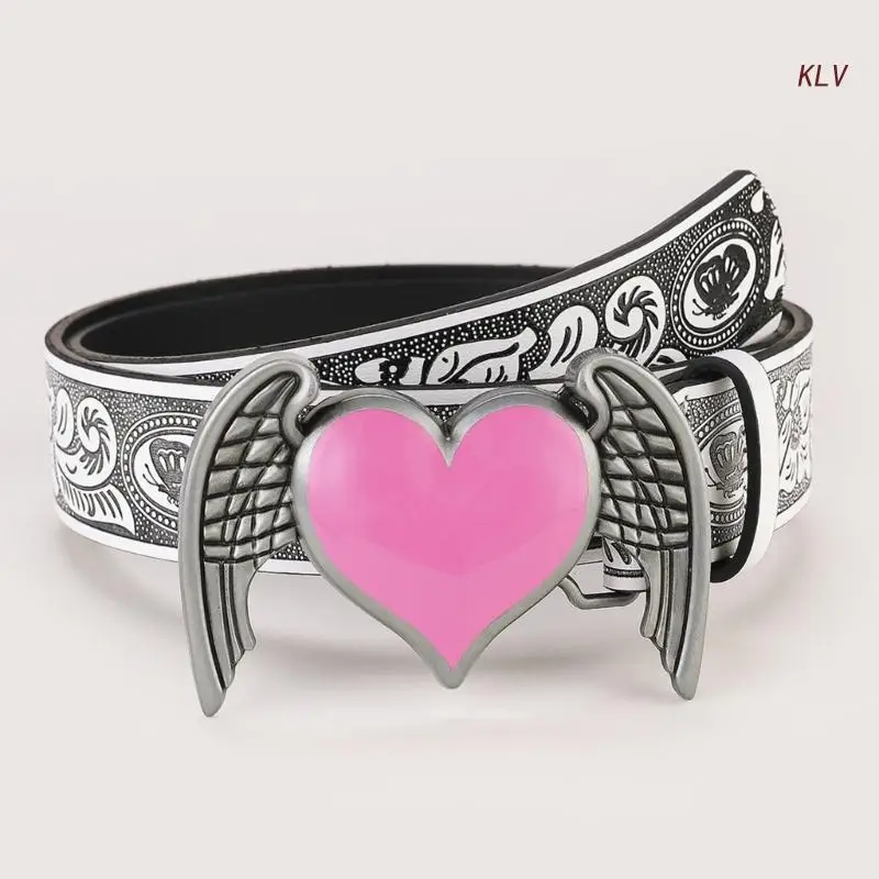

Adult Relief Pattern Waist Belt with Heart Wing Buckle Luxurious Personality Adjustable Waist Belts for Women Coat Dress