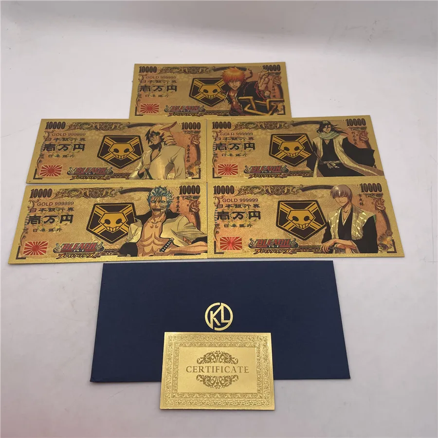 

NEW 5 Designs Japanese Classic Manga Bleach Anime 10000 Yen Gold Banknote for Childhood Memory Collection and Gifts