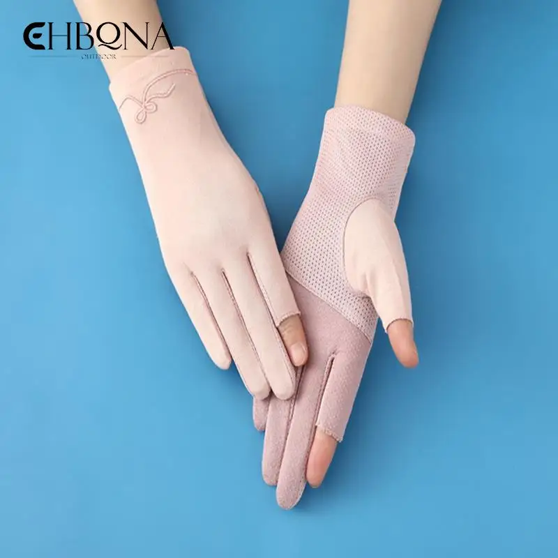 

Новые женские солнцезащитные перчатки для вождения Нескользящие хлопковые тонкие с защитой от УФ-излучения эластичные летние модные дышащие перчатки с открытыми пальцами