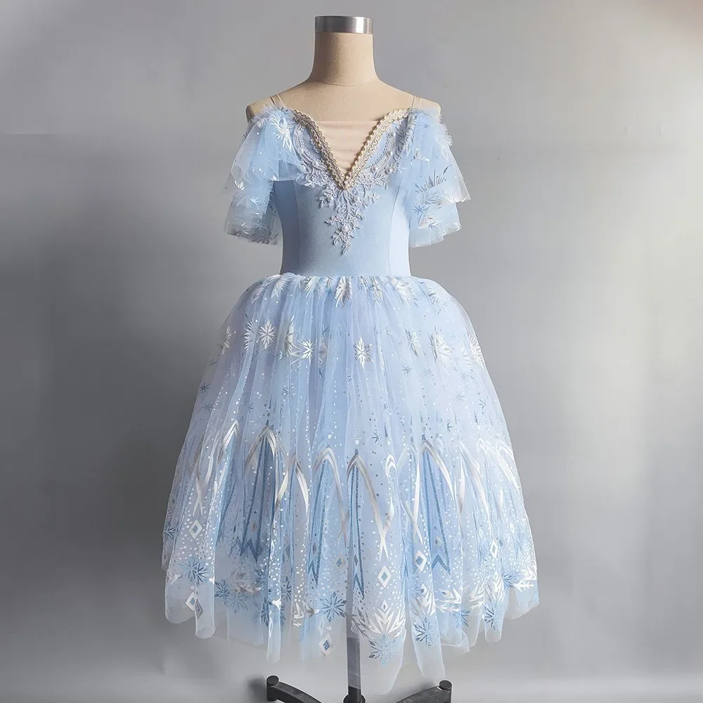 

Профессиональная балетная пачка голубого и розового цвета, длинное платье в стиле ледяной балерины, платье для взрослых, женщин, детей, Детский балетный танцевальный костюм