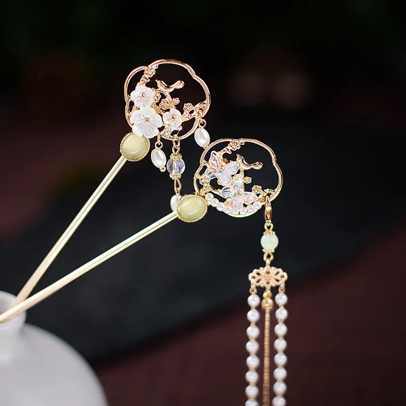 

Vintage Hair Sticks for Women Retro Chinese Butterfly Beads Tassel Hair Chopsticks Disk Hairsticks Hairpins Hair Accessories
