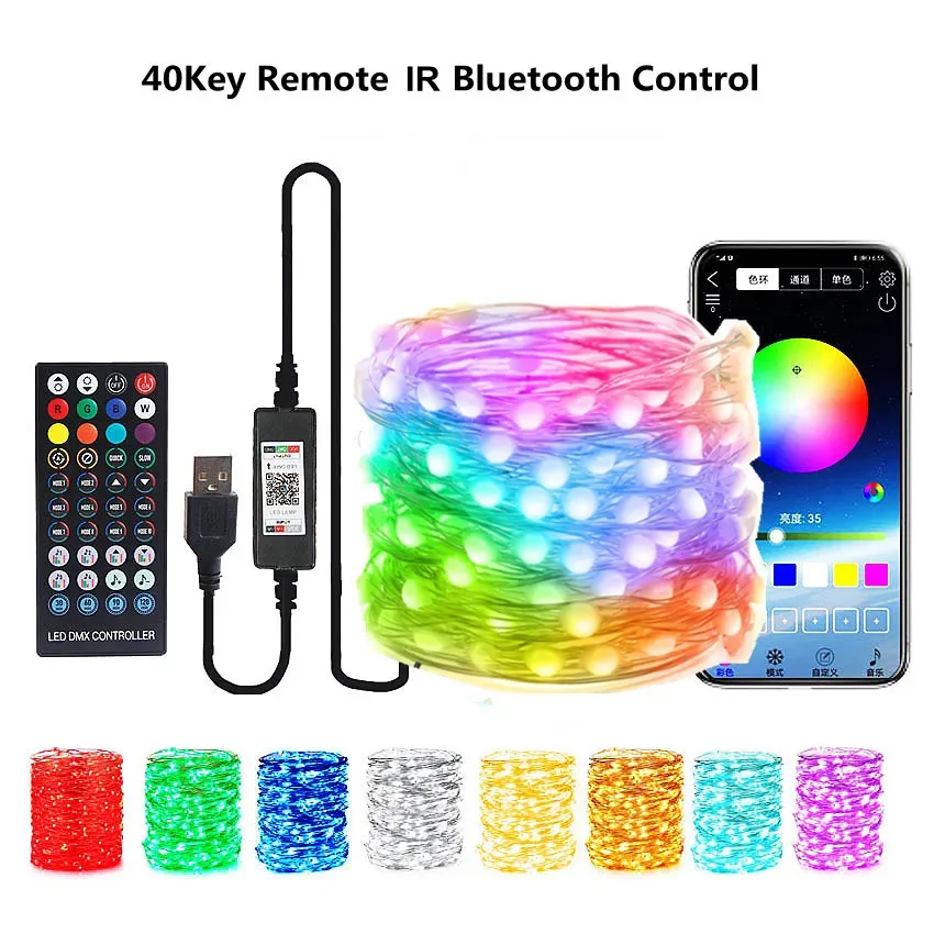 Фото Bluetooth USB WS2812B Светодиодная гирлянда 5 В RGB IC Pixel Lndividual AddressabIe Рождественские гирлянды с 40 клавишами ИК-пульт дистанционного управления №2