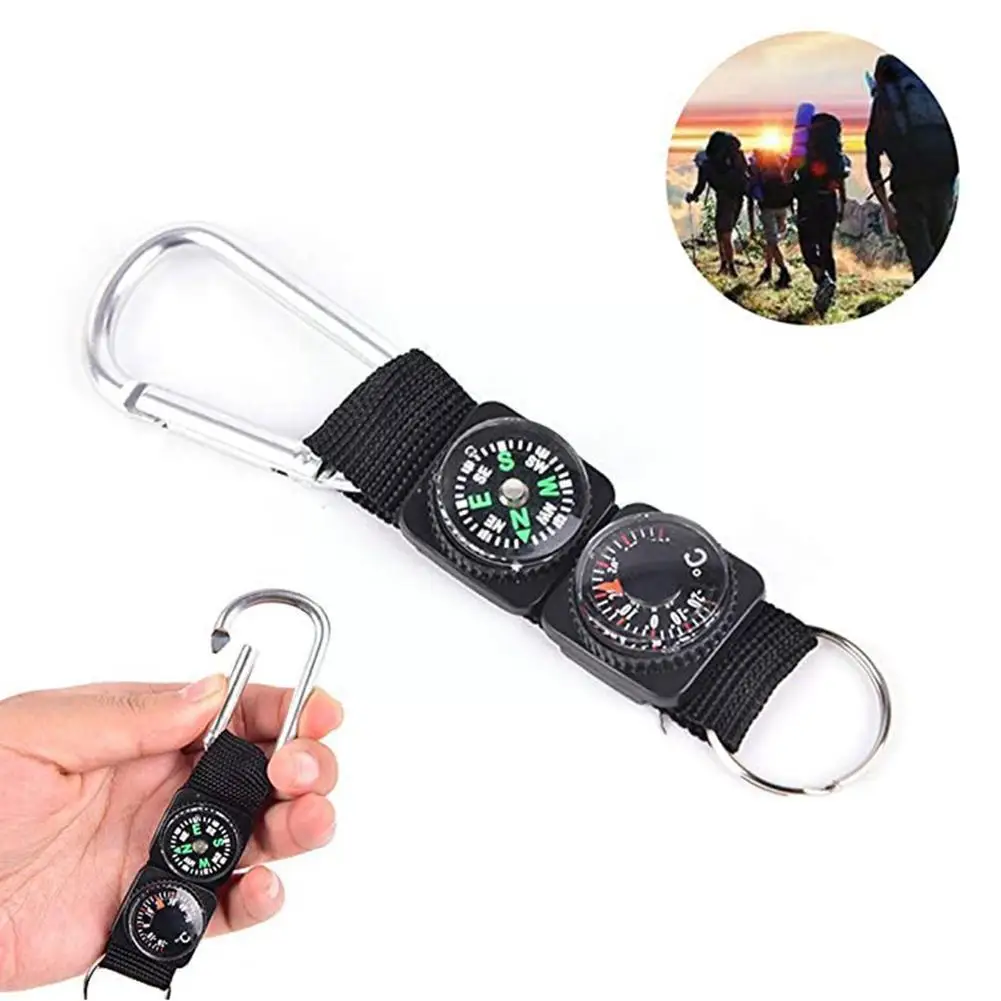 

New 3 In 1 Multi-function Compass Thermometer Metal Survival Hiking Carabiner Camping Gadget Tool Outdoor Climbing Key Chai G7X5