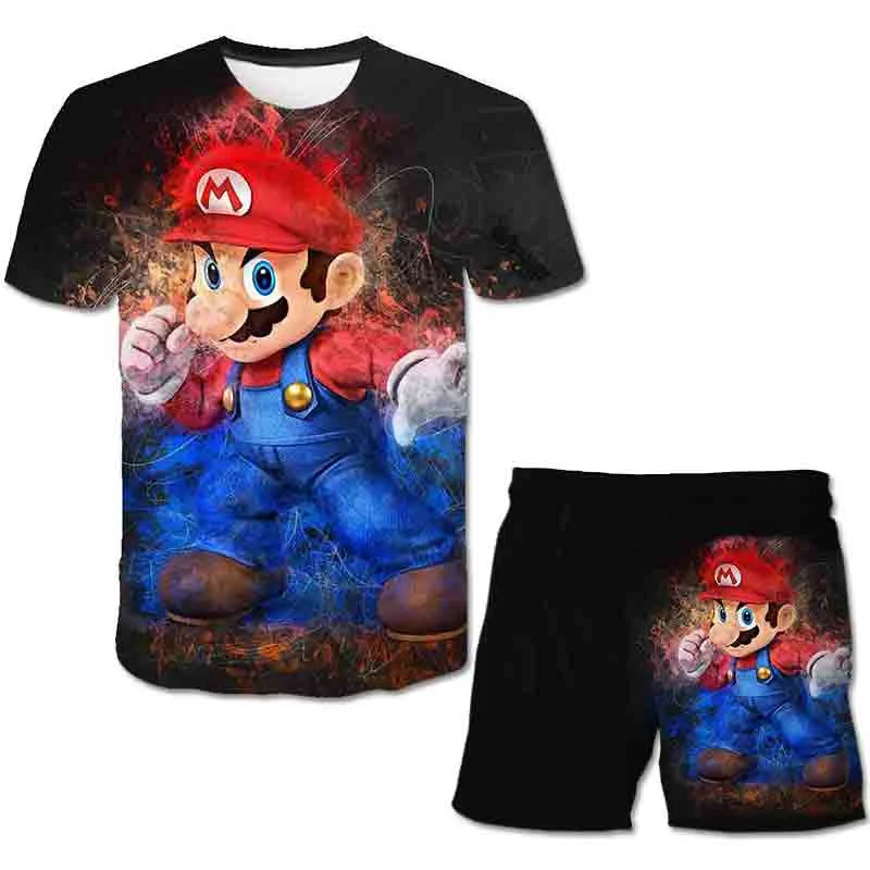 

2022 New Children brother Tshirts Sets Kids harajuku 3D T shirts cartoon Suit Boys And Girls 4-14Year 2PCS Children Clothes Sets
