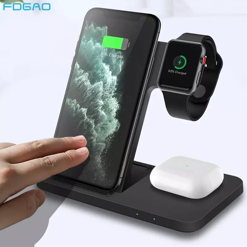 

NEW2023 FDGAO15W Qi Wireless Charger for iPhone 13 12 11 Pro XS X 8 Fast Charging Dock Station For Apple Watch 7 6 5 4 3 2 AirPo