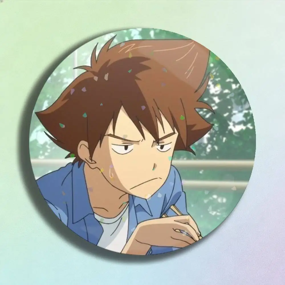 Фото Эмалевые значки Digimon Yagami Taichi для рюкзаков и одежды, ручной работы, круглые, для украшения сумок и в качестве подарка №2