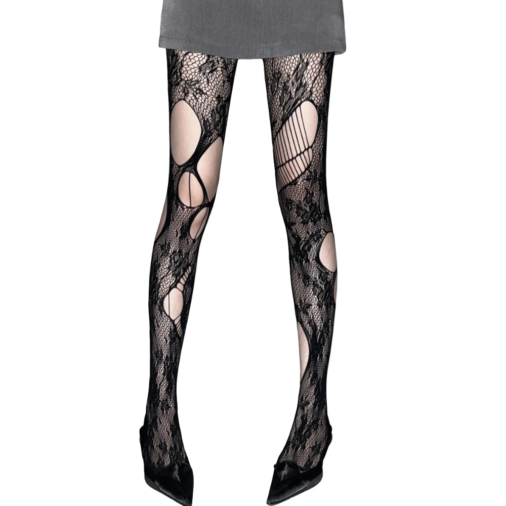 Ripped Stockings Mesh Stockings Hollow Flower Sweet Cool Dark Stockings Four Seasons Easy to Match New