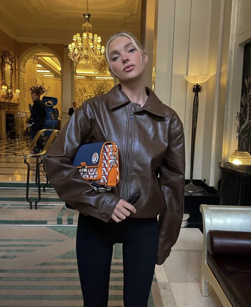 

Fashion PU Leather Zipper Feather Jacket Women Loose Lapel Long Sleeve Thick Coat 2023 New Autumn Winter Chic Female Outerwear