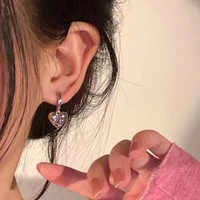 ins zircon heart hoop drop earrings for women metal vintage sweet geometric dangle earring fashion jewelry accessories 2022 new