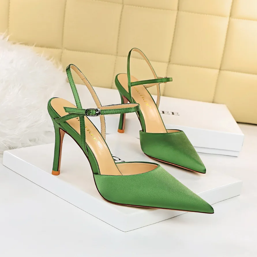 

BIGTREE Shoes Women Pumps Luxury Women Silk Green Stripper High Heels Sexy Pointed Toe Sandals Wedding Office Shoes Dress Shoes