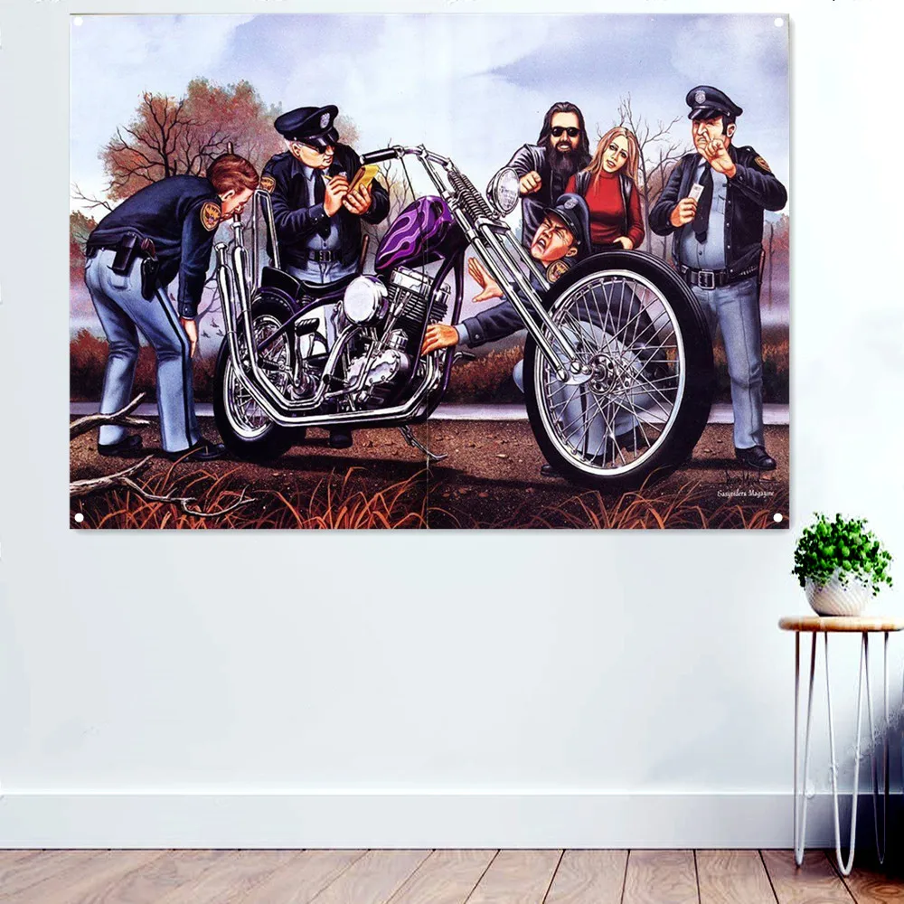 

Полицейский мотоциклист Райдер настенные картины Ремонт для магазина, гаража домашний декоративный баннер и плакаты принты подвесной флаг подарок для мужчины
