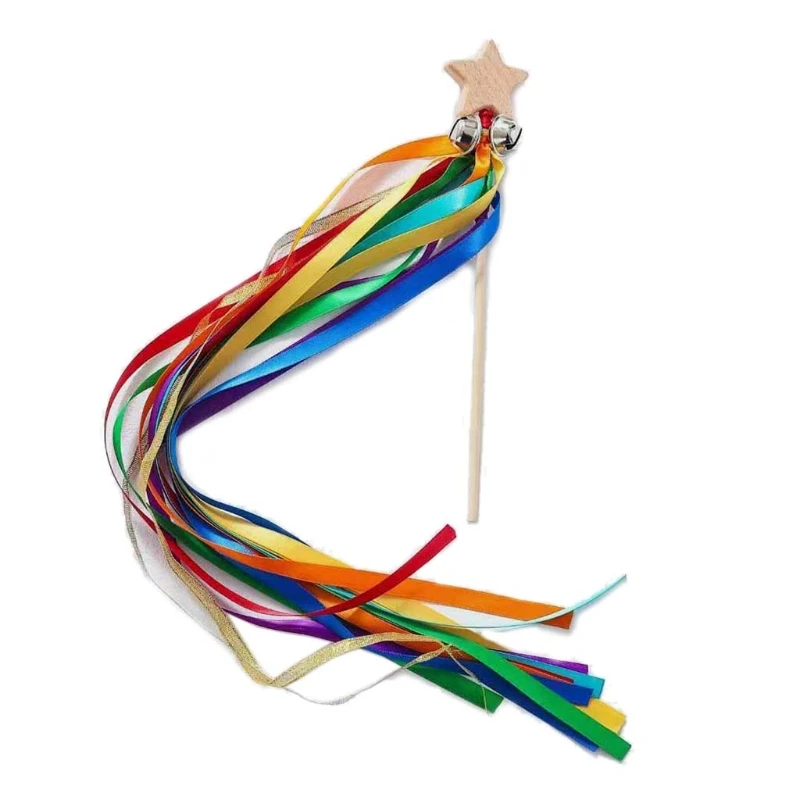 

Rainbow Hand Kite Ribbon Sensory Montessori Toy Colorful Dancing Ring Jingle Bells Ribbon Rattle Toys Rainbow Streamers