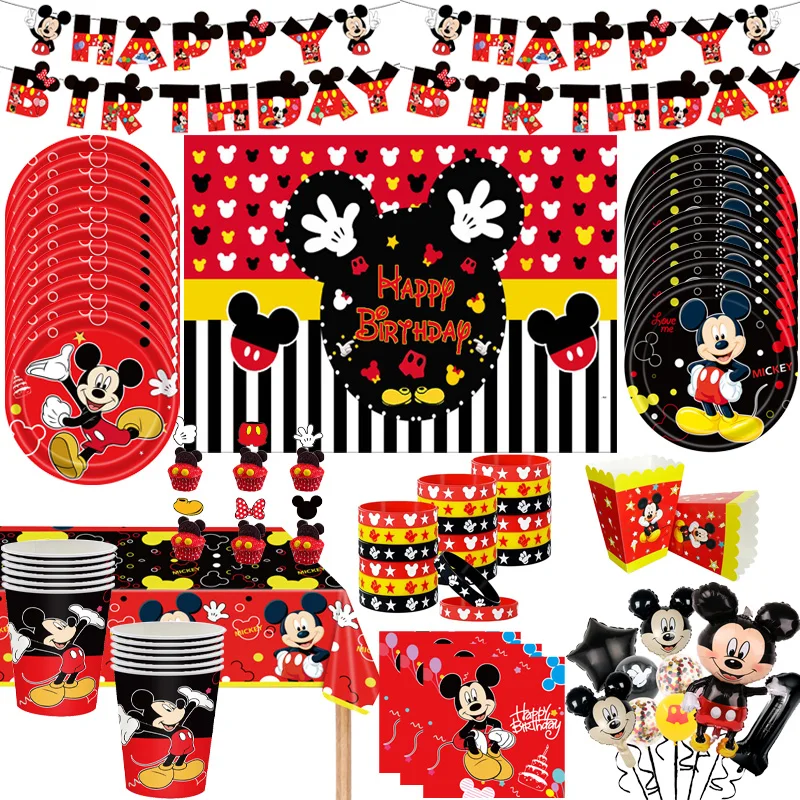 

Disney Mickey Mouse Birthday Party Supplies Tableware Paper Cup Plate Banner Tablecloth Party Favors Kids Baby Shower Decoration