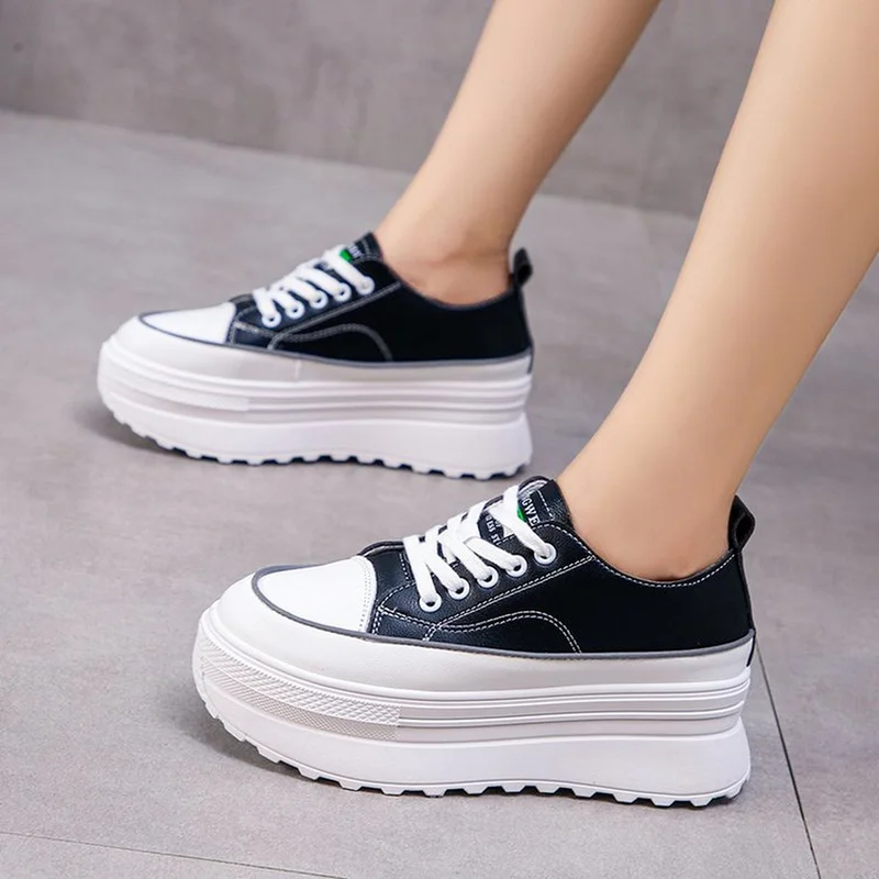 

casual shoes2021New Women's Shoes Comfortable Thick Bottom Flat Platform Round Toe Sports Shoes Cross-tied Office Lady Sneakers