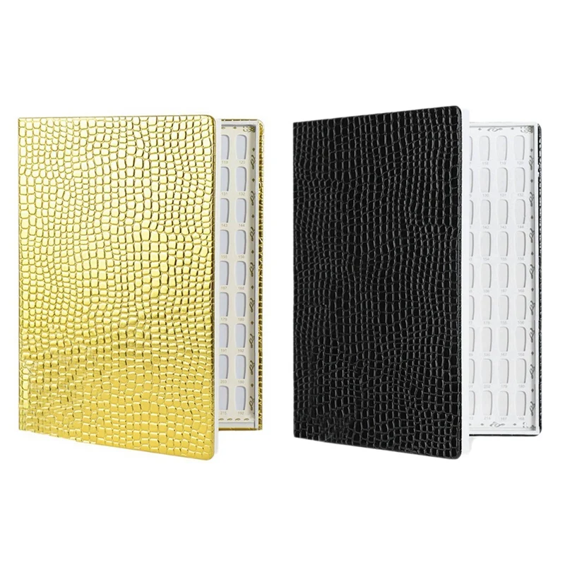 

2Pcs 216 Colors Nail Tips Display Book Nail Art Showing Shelf Gel Color Card Chart Painting Display Board,Gold & Black