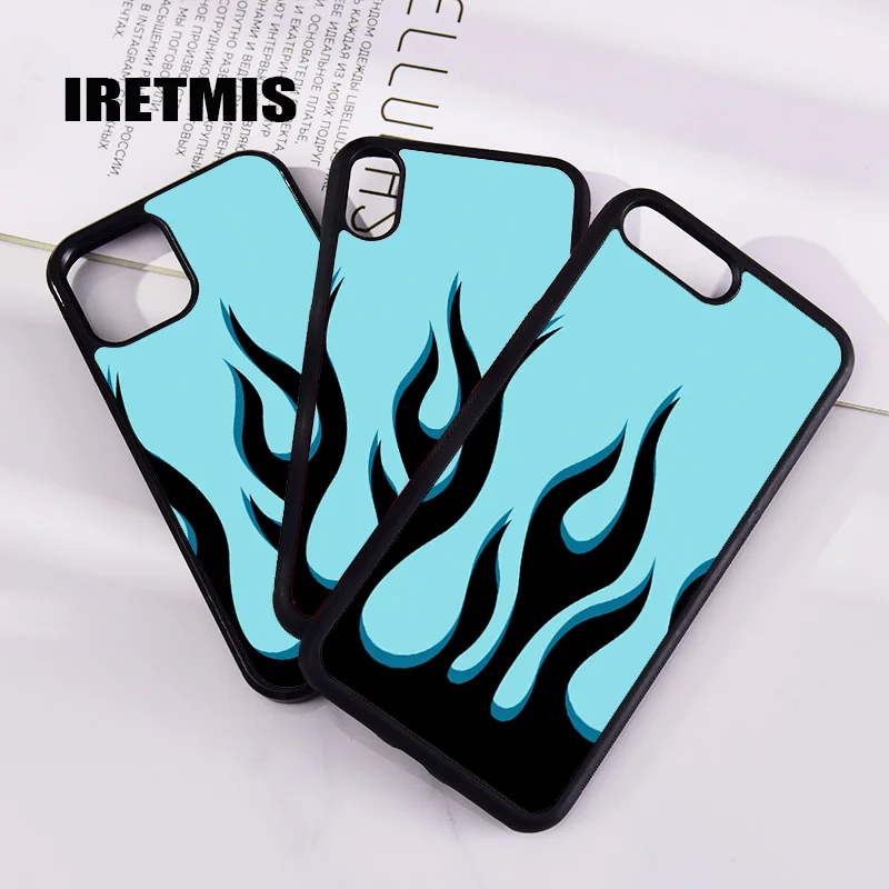 Силиконовый чехол для iPhone 7 8 Plus X Xs 11 12 13 MINI Pro Max XR BABY BLUE BLACK FLAME