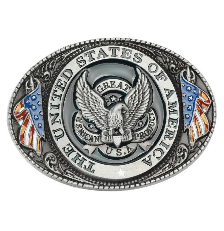 Hebilla de cinturón con patrón de bandera americana de Eagle/Vulture, accesorios de cinturón hechos a mano, pretina artesanal, estilo Cowboy Rock occidental K42