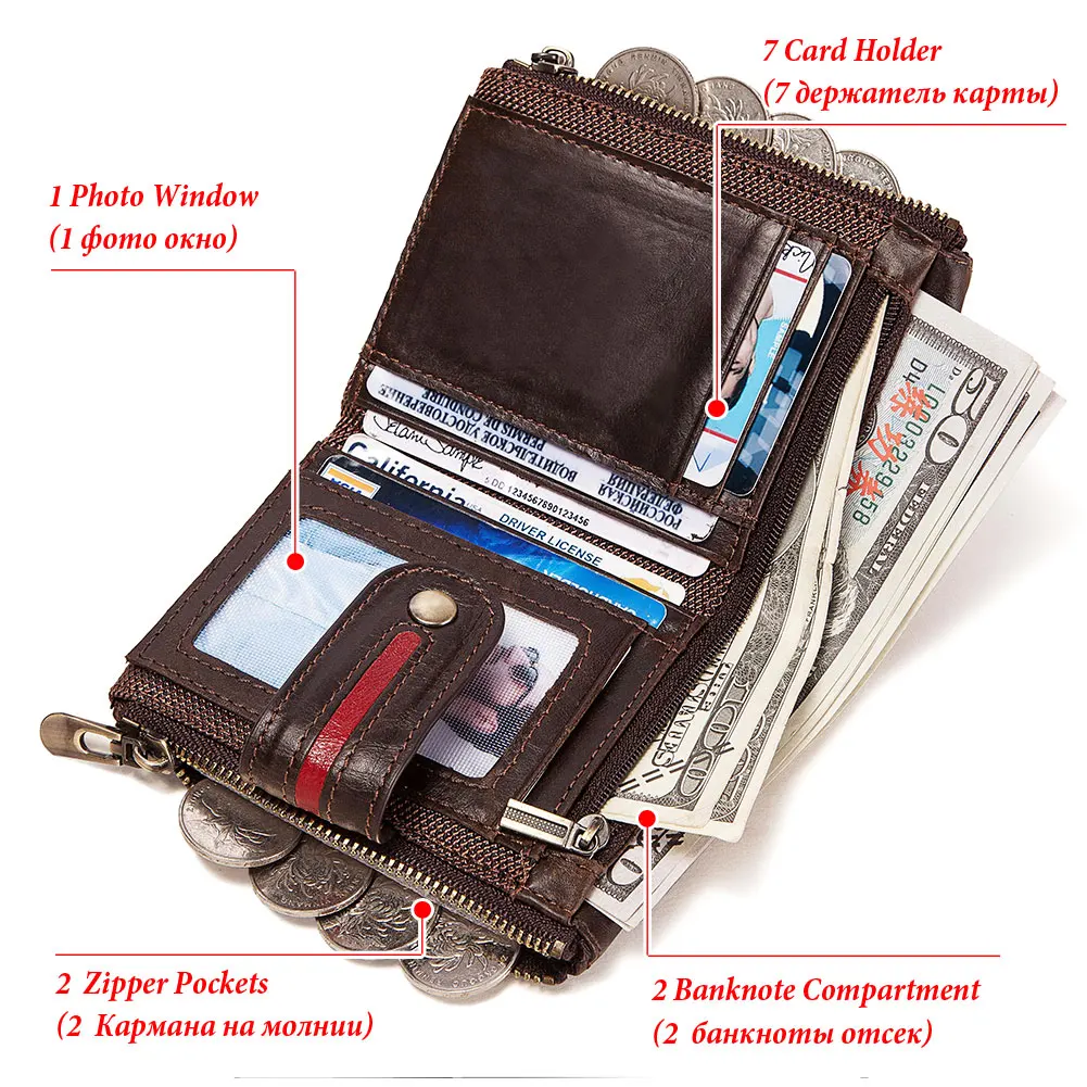 HUMERPAUL Genuine Leather RFID Protection Wallet for Men Short Multi Function ID Credit Card Holder Classic Money Bag Coin Purse