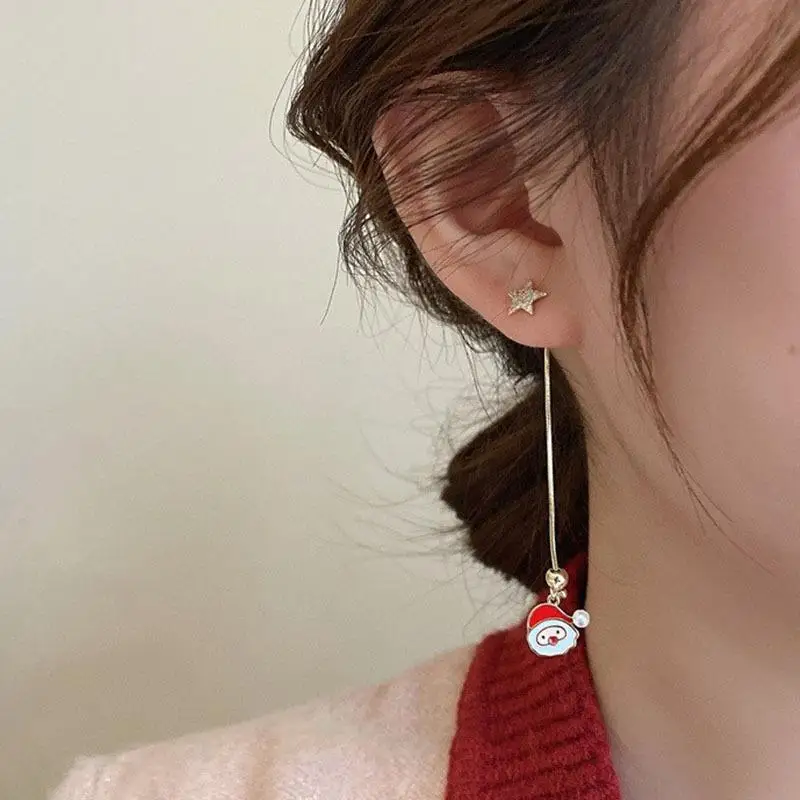 Висячие серьги с подвижными Санта клаусами и длинными кисточками для женщин