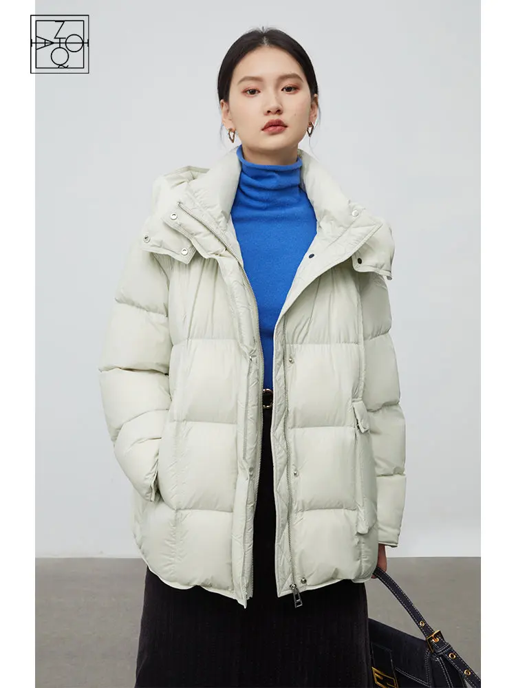 

ZIQIAO Casual Black Thickened Warm Goose Down Jacket Women 2022 Winter New Style Loose Thin Lightweight Down Coats Female