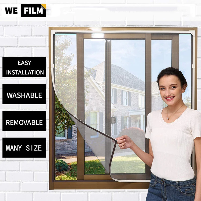 Magnetic Mosquito Screen Nets Window Curtain Washable Invisible Anti-mosquito Fiberglass Mesh with Full Frame Magnetic Net