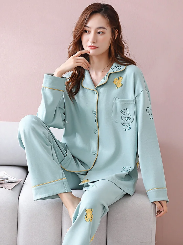 Новые пижамы Sle Finteng женские весенне-осенние из чистого хлопка с длинными