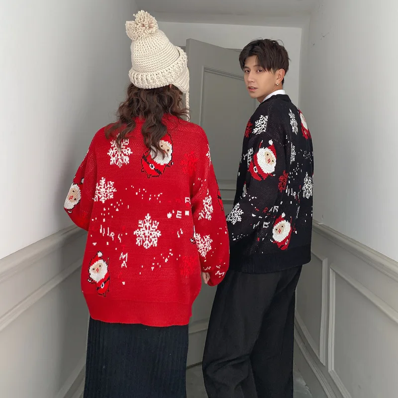 Рождественские свитера для пар мужчин и женщин осенне-зимний утепленный