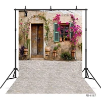 retro house door courtyard flowers photography background vinyl photo backdrop for portrait children baby toy doll photoshoot