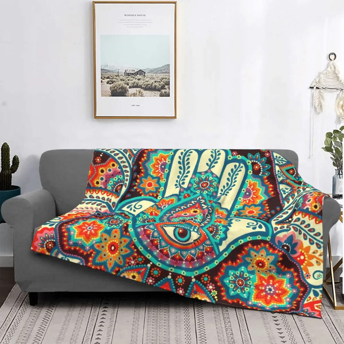 

Одеяло Hamsa в богемном стиле, плюшевое теплое супермягкое Фланелевое флисовое покрывало с геометрическим рисунком в стиле бохо и хиппи, покр...