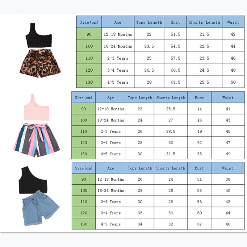 Kids Baby Girls Fashion 2-piece Outfit Set One Shoulder Tops+Leopard Shorts for Children Summer 2022 | Детская одежда и обувь