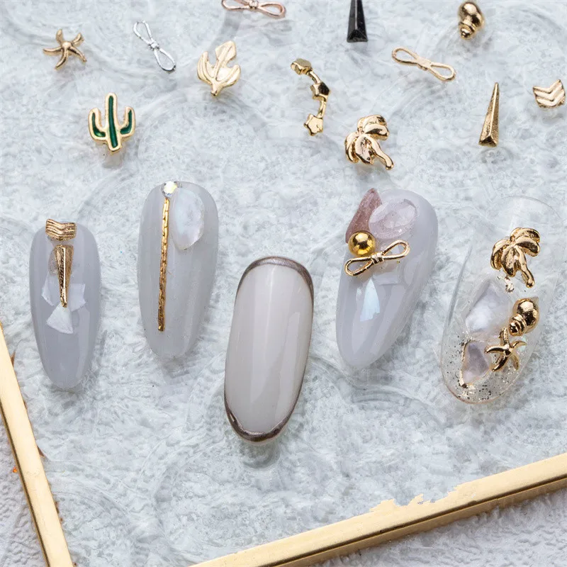 

50pcs Nail Art Metal 3D Charms Leaf Bow Tie Flower Horse-eye Shapes Nail Art Decorations Fashion Simple Japan Nails DIY Accessor