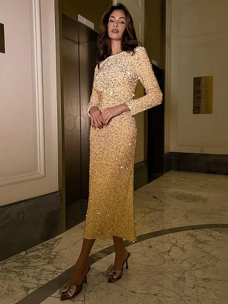 Женское модное бархатное тонкое длинное платье с блестками элегантное шикарное