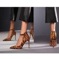 2022 hot sale woman leopard print solid color pumps thin high heel buckle strap spring and autumn sandal pumps