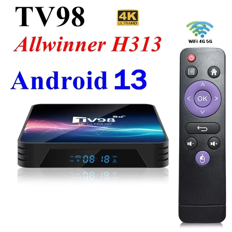 Android 13 4K Smart Media Player TV Box с четырехъядерным процессором Allwinner H313 1G/8G 2G/16G 2.4G 5G Dual WIFI H.265