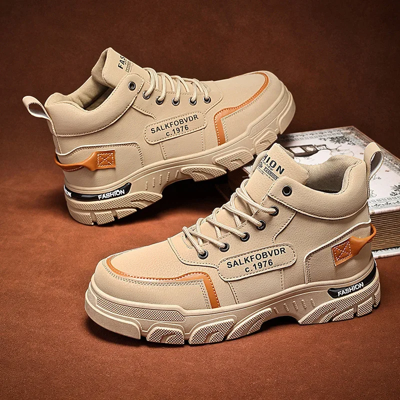 Мужские ботинки повседневная обувь кожаные ботильоны уличная на платформе