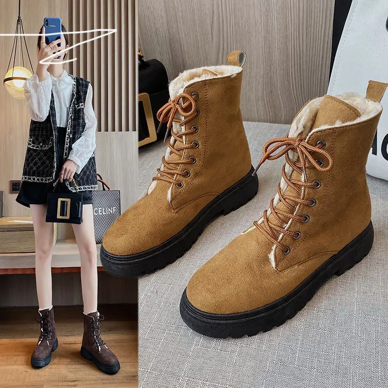 

Новинка 2022, зимняя короткая плюшевая женская обувь, ботинки qiqi03