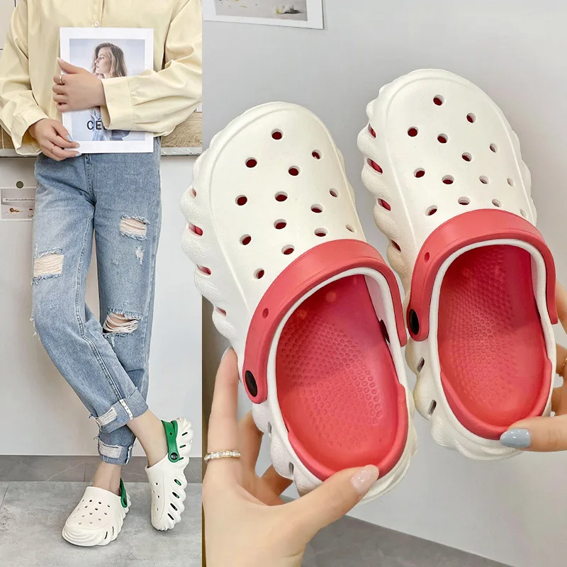 Couple Hole Shoes Men's and Women's Garden Shoes  EVA Beach Shoes Breathable Sandals Dual Wear Sandals Slippers Non slip