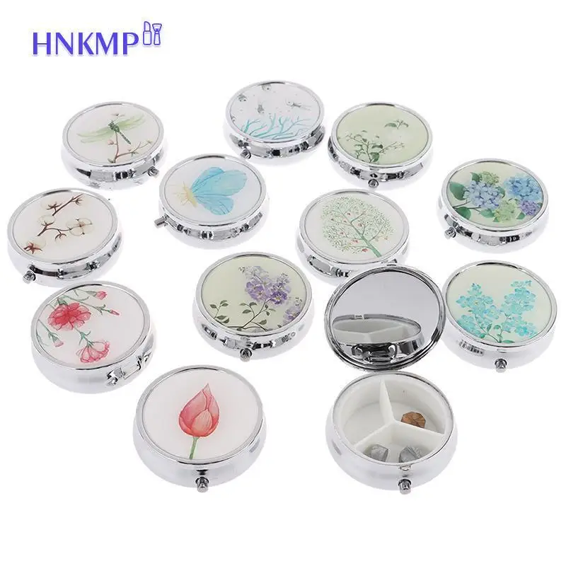 

1PCS Portable Pill Box Metal Pill Cutte Medicine Organizer Makeup Storage Container Folding Pill Case