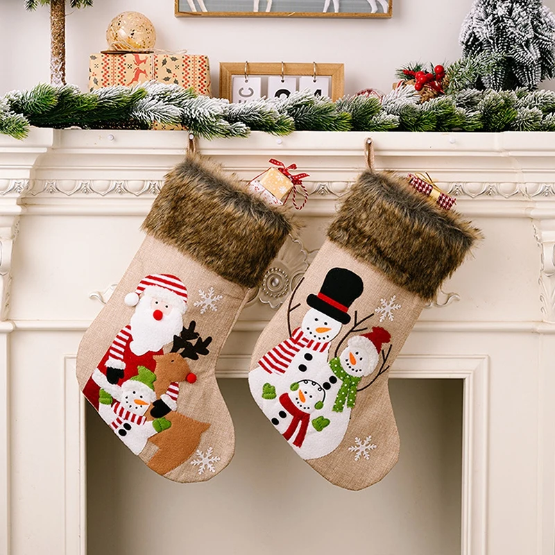 

Cute Christmas Stocking Christmas Tree Decor Candy Gift Bag Snowman Santa Claus Elk Bear Print Home Navidad Socks Christmas Gift