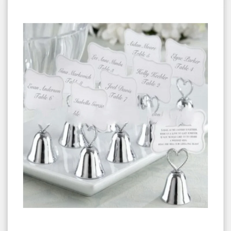 

200pcs/lot+FREE SHIPPING+"Kissing Bell" Silver Bell Place Card Holder/Photo Holder Wedding Table Decoration Favors