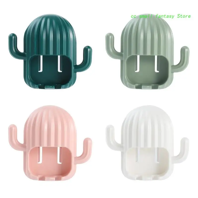 

Wall Mounted Cactus Toothbrush Holder with Hooks Multifunctional Hanger